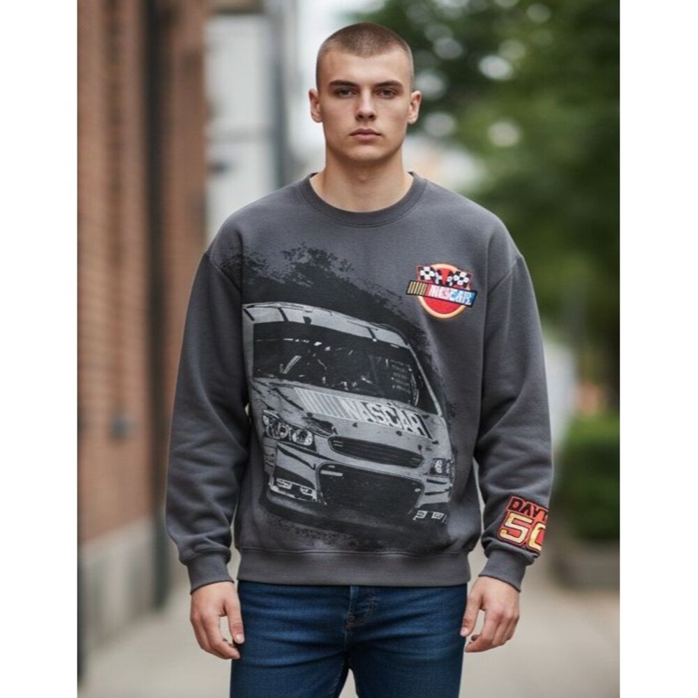 NASCAR Sweatshirt Gray Graphic Print NASCAR & Daytona 500 Embroidery Mens Size S